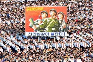  A view shows a Pyongyang city mass rally Aug. 2017 in North Korea&#039;s Kim Il Sung Square. 