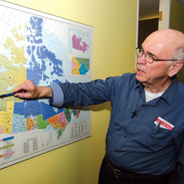 Fr. Joe Daley points out some of the remote communities he has visited during the 19 years he has worked in northern Canada.