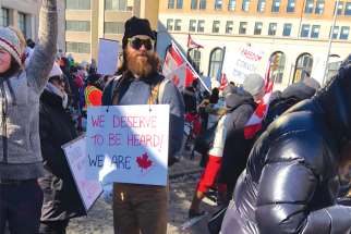 Hundreds gathered in downtown Toronto Feb. 5 as the Freedom Convoy spread across the nation.