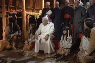 Pope John Paul II meets with Indigenous Canadians during his 1984 papal visit.