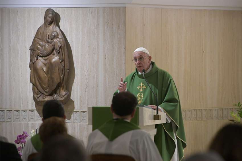 Pope Francis celebrates Mass Oct. 25, 2019, in the chapel of his residence, the Domus Sanctae Marthae.