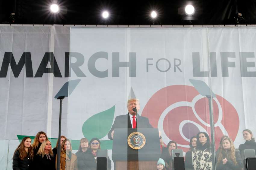 U.S. President Donald Trump addresses thousands of pro-life supporters during the 47th annual March for Life in Washington Jan. 24, 2020. He is the first sitting president to address the pro-life event in person.