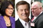 Toronto mayoral candidates Olivia Chow, left, John Tory, center, and Rob Ford, right.
