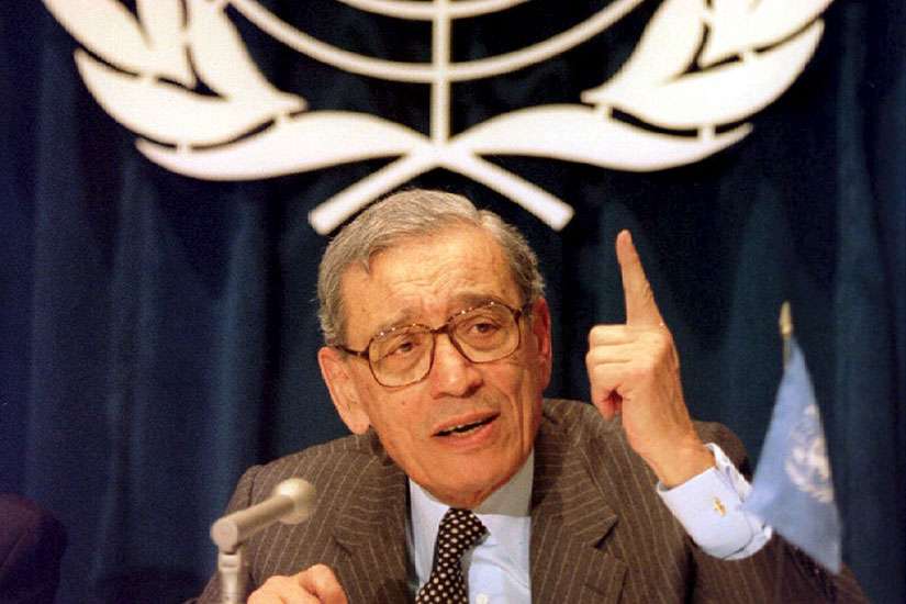 Former U.N. Secretary-General Boutros Boutros-Ghali died Feb. 16 at a hospital in the Egyptian city of Giza at age 93. He is pictured in a 1993 photo.
