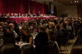 Cardinal Thomas Collins, Archbishop of Toronto, delivers his speech at the annual Cardinal&#039;s Dinner.