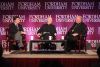 Political satirist Stephen Colbert, Jesuit Father James Martin, moderator, and New York Cardinal Timothy M. Dolan are seen during a conversation about humour, faith, joy and the spiritual life Sept. 14 at Fordham University.
