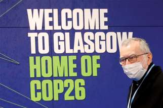 Cardinal Pietro Parolin, Vatican secretary of state, at the UN Climate Change Conference, COP26, in Glasgow, Scotland, Nov. 1. Despite the failures of the annual conference, activists maintain hope that climate action will continue.