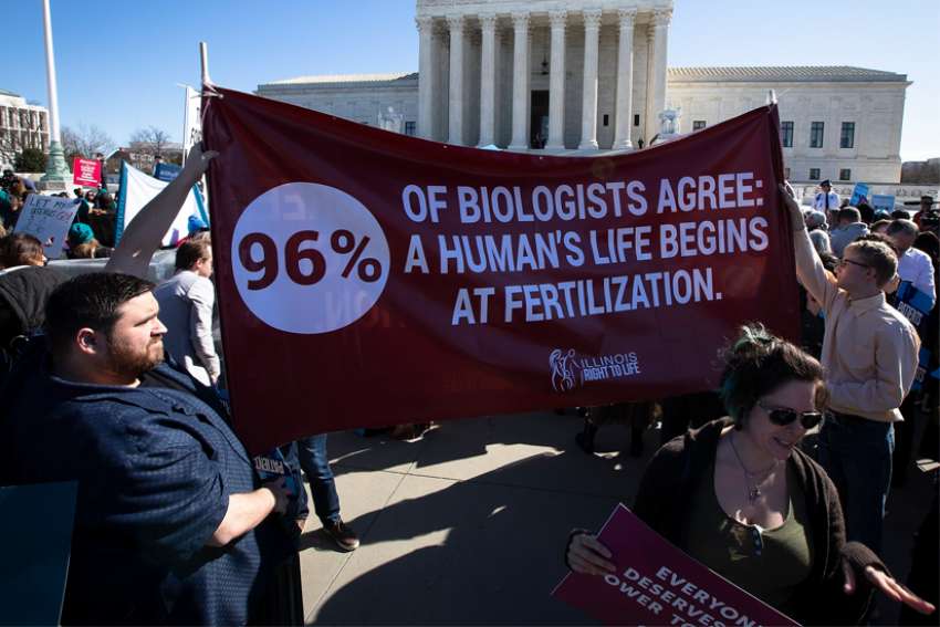 Pro-life demonstrators are seen near the U.S. Supreme Court in Washington March 4, 2020.