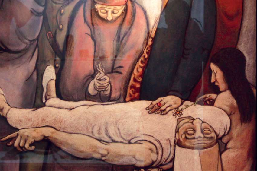 A painting at the Museum of the Central American University in San Salvador, El Salvador, commemorates the six Jesuit priests who were killed during El Salvador’s 1980-92 civil war.