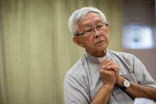 Cardinal Joseph Zen Ze-kiun, retired bishop of Hong Kong, speaks to members of the media during a news conference in Hong Kong Sept. 26 concerning Pope Francis&#039; landmark agreement with China over bishop nominations.