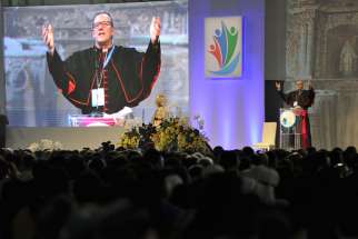 Los Angeles Auxiliary Bishop Robert E. Barron speaks at a session of the 51st International Eucharistic Congress in Cebu, Philippines, Jan. 26.