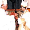 At Collins’ June 1997 installation as bishop of St. Paul, Edmonton Archbishop Joseph MacNeil hands him his first crozier.