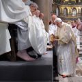 Pope Benedict XVI washes the foot of a priest during the Mass of the Lord&#039;s Supper at the Basilica of St. John Lateran in Rome April 5. The foot-washing ritual reflects the call to imitate Christ by serving one another.