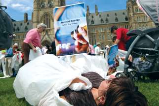 Opponents of assisted suicide staged a “die-in” following a rally on Parliament Hill in 2016 prior to Bill C-41 passing that legalized euthanasia in Canada. A new bill creates an opening for those who want an assisted suicide but whose death is not “reasonably foreseeable.”