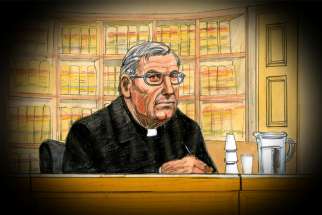 Australian Cardinal George Pell is depicted in this courtroom sketch during his June 5, 2019, appearance at the Supreme Court of Victoria in Melbourne.
