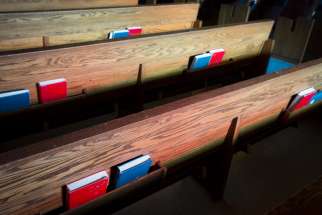 Pews are seen in this illustration photo.