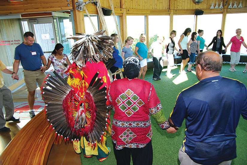 Faculty and staff from St. Thomas More College at the University of Saskatchewan take part in a retreat where they learn and take part in oral tradition and cultural heritage of First Nations’ communities in Saskatchewan. Catholic universities recognize they have a unique role to play in the reconciliation process.