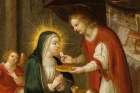 The Virgin Mary receiving the Eucharist from St. John the Apostle. 