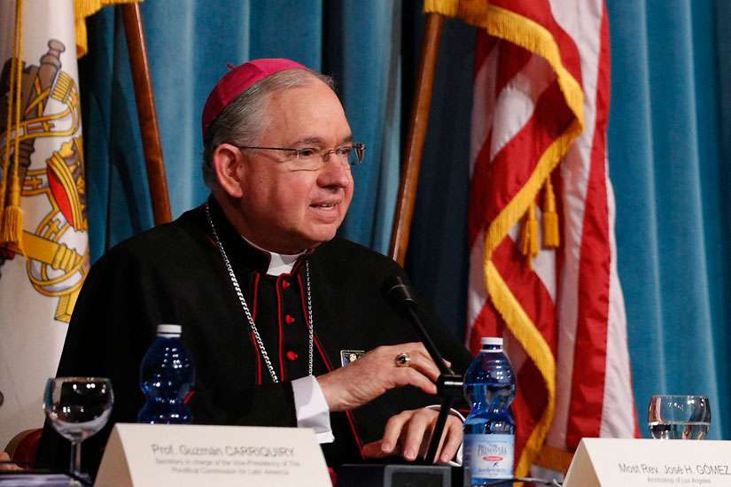 Archbishop Jose H. Gomez of Los Angeles says the California Senate’s decision to legalize physician-assisted suicide is a distraction from discussing public health issues like Alzheimer’s and Parkinson’s. He is pictured at a symposium in Rome May 2.