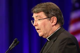 Archbishop Christophe Pierre, apostolic nuncio to the United States, speaks Nov. 12 during the fall general assembly of the U.S. Conference of Catholic Bishops in Baltimore. 