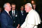 Pope John Paul II greets Soviet President Mikhail Gorbachev at the Vatican in this Dec. 1, 1989, file photo.