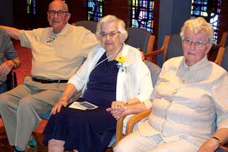Sr. Aileen Gleason, centre, was honoured by Winnipeg community of the Sisters of Our Lady of the Missions.