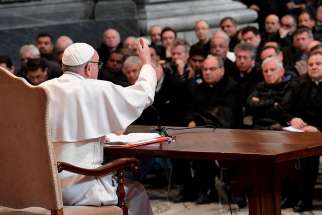  Pope Francis addresses priests of the Diocese of Rome during a meeting at the Basilica of St. John Lateran in Rome March 2. 