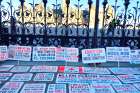 An assortment of protest signs are arranged in front of Parliament Hill in Ottawa Sept. 20 at the 1 Million March 4 Children protest.