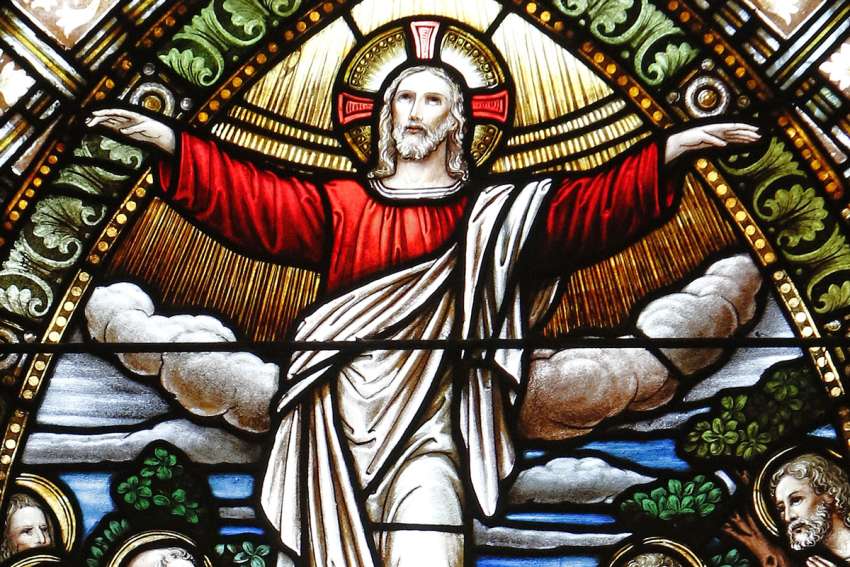 Christ’s ascent to Heaven is depicted in a stained-glass window at St. Aloysius Church in Great Neck, N.Y.