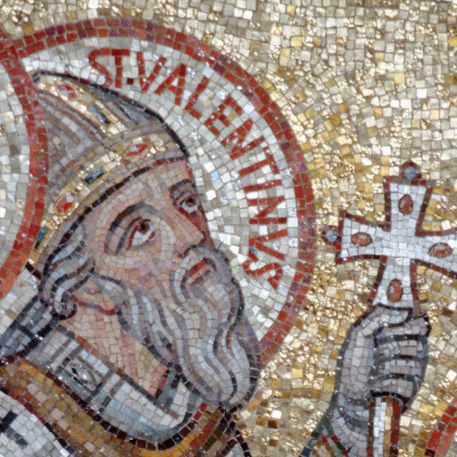 St. Valentine is seen in a mosaic in the Church of the Dormition in Jerusalem. 