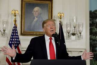  U.S. President Donald Trump delivers remarks on border security and the partial shutdown of the U.S. government from the Diplomatic Room at the White House in Washington Jan. 19.