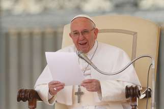 Pope Francis speaks during his general audience in St. Peter&#039;s Square at the Vatican May 3.