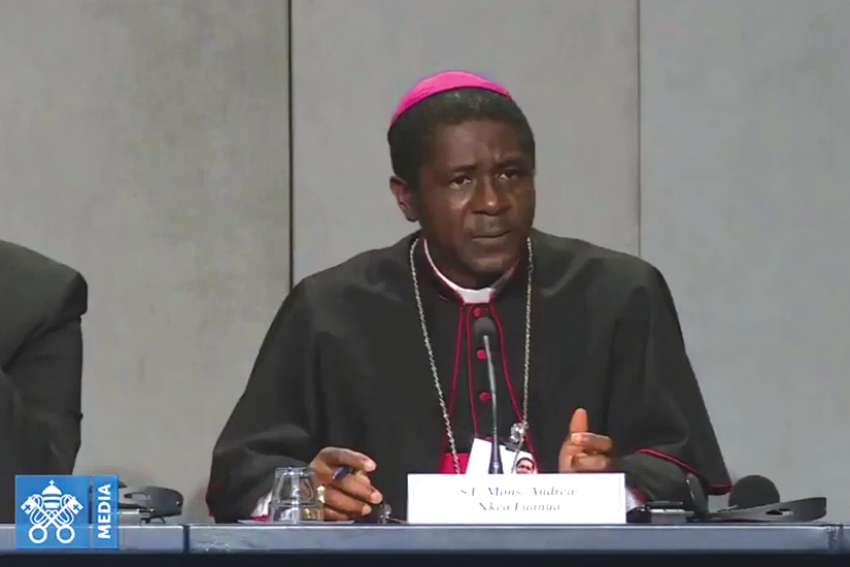 Bishop Fuanya of Cameroon speaking at the synod conference Oct. 24. 