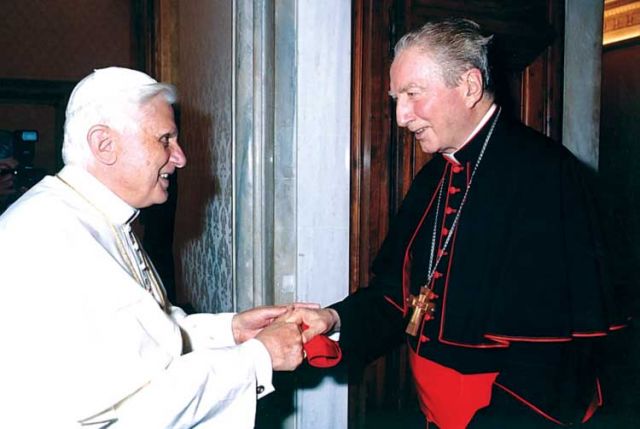 Cardinal Carlo Martini greets Pope Benedict XVI.