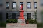A statue honouring Fr. Joseph-Henri Tabaret (1828-1886), OMI, was vandalized with red paint with the word &quot;colonizer&quot; also painted in front of the sculpture. The statue is situated outside Tabaret Hall at the University of Ottawa. The vandalism was discovered May 24, 2024. A pro-Palestine encampment has been established nearby the statue for over a month. The statue was commissioned in 1886 and officially installed at the university in 1889. It moved to its current location in 1944.