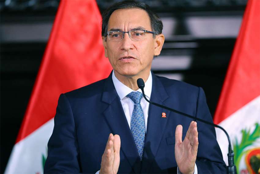 Peruvian President Martin Vizcarra is seen July 11 in the Tupac Amaru hall of the Government Palace in Lima. Vizcarra announced the creation of a commission to propose a reform of the judicial system and said he will present the proposal to Congress during his state of the nation message July 28, Peru&#039;s independence day.