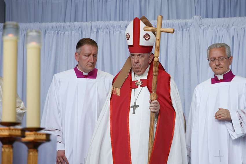 Pope Francis celebrates Mass at Commonwealth Stadium in Edmonton, Alberta, July 26, 2022.