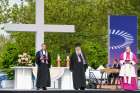 Three Christians lead the closing service of the Third Ecumenical Convention in Frankfurt, Germany, May 16, 2021: Volker Jung, president of the Protestant Church in Hesse and Nassau; Greek-Orthodox Archpriest Radu Constantin Miron, chairman of the Council of Christian Churches in Germany; and Bishop Georg Bätzing, president of the German Catholic bishops&#039; conference. Around 160,000 people, mostly via video conferencing, participated in discussions, Bible readings, worship services and other events exploring theological and social issues during three days of the convention.