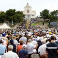 Pope Benedict XVI celebrates Mass in front of the Basilica of Our Lady of Bonaria during a 2008 pastoral visit to Cagliari, Sardinia. Pope Francis has announced he will visit the Marian shrine in September.