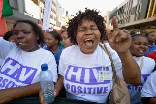 Demonstrators march through Durban, South Africa, July 18, demanding better funding for HIV and AIDS treatment around the world. Stigma surrounding the disease in South Africa is still keeping patients from seeking treatment