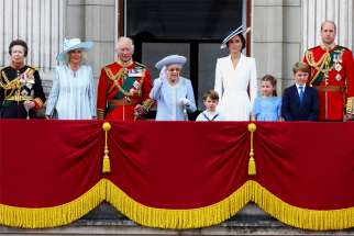 Britain&#039;s Queen Elizabeth, Princess Anne, Prince Charles, Camilla, Duchess of Cornwall, Prince William and Catherine, Duchess of Cambridge, along with Princess Charlotte, Prince George and Prince Louis appear on the balcony of Buckingham Palace as part of Trooping the Color parade during the queen&#039;s Platinum Jubilee celebrations in London June 2, 2022. Pope Francis sent well-wishes to Queen Elizabeth II for the occasion.