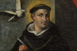 St. Thomas Aquinas is depicted in a painting at the Dominican House of Studies in Washington. 