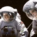 Sandra Bullock and George Clooney star in a scene from the movie Gravity.