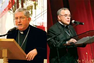 Toronto’s Cardinal Thomas Collins, left, and Archbishop Charles Chaput of Philadelphia, are two of the speakers at the Faith in the Public Square event in Toronto.