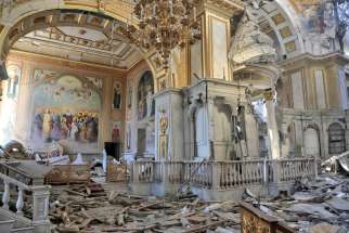 Debris surrounds the Transfiguration Cathedral, which was damaged during a Russian missile strike, amid Russia&#039;s attack on Ukraine, in Odesa July 23, 2023.