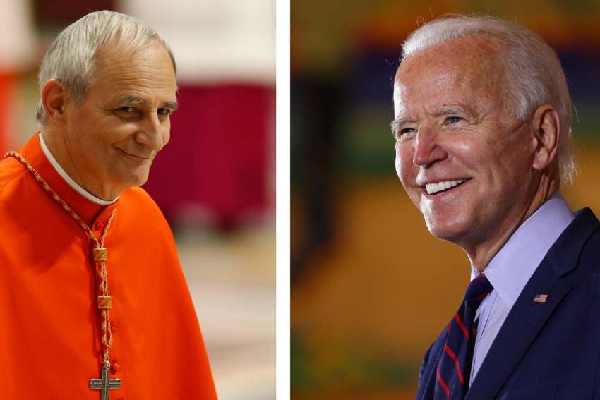 Cardinal Matteo Maria Zuppi and U.S. President Joe Biden are pictured in a combination photo. Biden will meet July 18, 2023, with Cardinal Zuppi, Pope Francis’ special envoy to seek a peaceful resolution to the ongoing war in Ukraine.