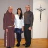 Fr. Damian MacPherson, left, stands with Friars’ essay winner Natalie Wong and Jim O’Leary, publisher and editor of The Catholic Register.