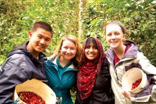 Yasmeen Nemat Allah, second from right, worked on a Peruvian coffee plantation that harvests and manufactures the same coffee beans served at St. Jerome’s University’s cafeteria. 