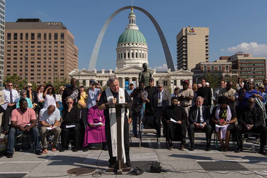 St. Louis Archbishop Robert J. Carlson is seen Sept. 19, 2017, at Kiener Plaza in downtown St. Louis. The archbishop said Aug. 23 that he invited Missouri&#039;s attorney general to conduct a review of the archdiocese with regard to clergy sexual abuse. 