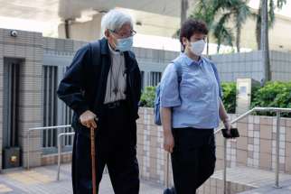 Cardinal Joseph Zen Ze-kiun, retired bishop of Hong Kong, arrives at the West Kowloon Magistrates&#039; Courts in Hong Kong Sept. 26, 2022. The 90-year-old cardinal and five others have gone on trial for allegedly failing to register a now-defunct fund to help provide legal aid to people arrested in the 2019 pro-democracy protests.